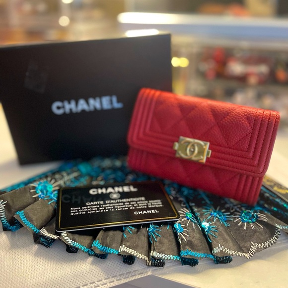 CHANEL Accessories - Chanel Caviar Boy Card Holder Flap Wallet